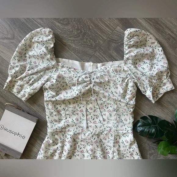 limjia shop coquette floral ruched puff sleeve cinched mini dress Size Large - Picture 9 of 16